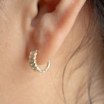 Sterling Silver Gold Vermeil Emerald Cut CZ Huggies Earrings (HUG-1131)