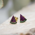 Sterling Silver Gold Vermeil Color CZ Watermelon Stud Earrings (ST-1648)