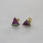 Sterling Silver Gold Vermeil Color CZ Watermelon Stud Earrings (ST-1648)