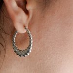 Sterling Silver Chunky Oval Bamboo Hoops Earrings (HP-1101)