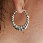 Sterling Silver Chunky Oval Bamboo Hoops Earrings (HP-1101)