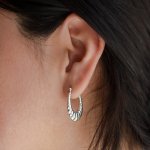 Sterling Silver Oval Bamboo Hoops Earrings (HP-1102)