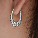 Sterling Silver Oval Bamboo Hoops Earrings (HP-1102)