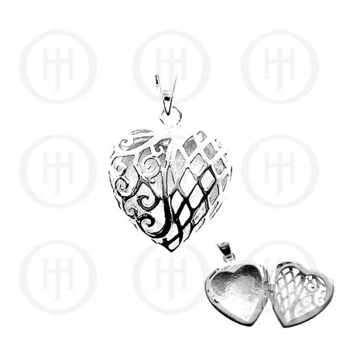 Silver Plain Hand-Carved Heart Locket Pendant (LOC-PH-1038)