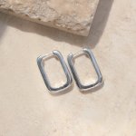 Sterling Silver Paperclip Huggies Earrings (HUG-1124)