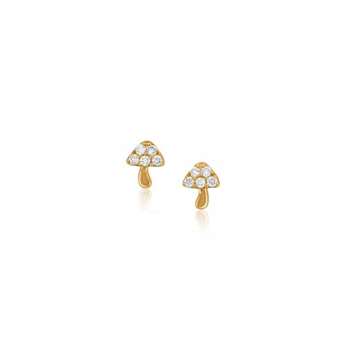 Sterling Silver Gold Vermeil Mini White CZ Mashrooms Studs (ST-1618)