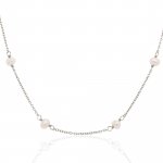 Sterling Silver Gold Plated Dainty Pearl Chain Necklace (N-1477)