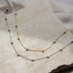 Sterling Silver Gold Plated Dainty Pearl Chain Necklace (N-1477)