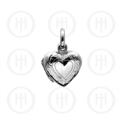 Silver Engraved Heart Locket Pendant 11mm (LOC-HE-1028)
