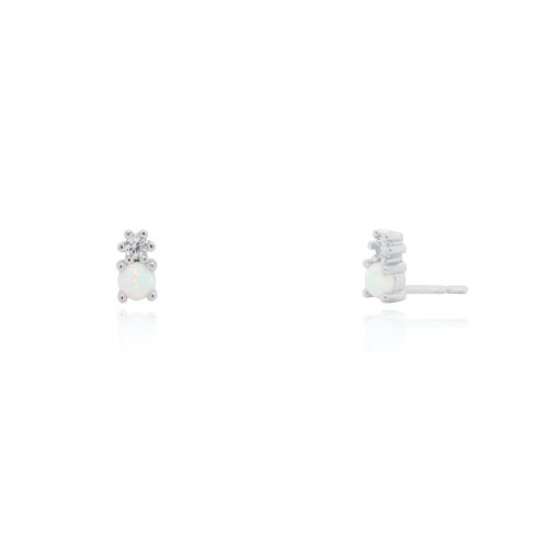 Sterling Silver CZ &amp; Opal Stud Earrings (ST-1651)