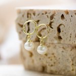 Sterling Silver Gold Vermeil Pearl Drop Stud Earrings (ST-1652)