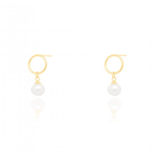 Sterling Silver Gold Vermeil Pearl Drop Stud Earrings (ST-1652)