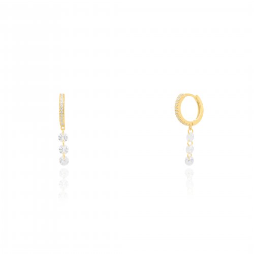 Sterling Silver Gold Vermeil CZ Huggies Dangle Drop Huggies Earrings (HUG-1133)