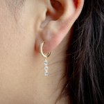 Sterling Silver Gold Vermeil CZ Huggies Dangle Drop Huggies Earrings (HUG-1133)