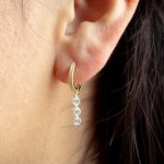 Sterling Silver Gold Vermeil CZ Huggies Dangle Drop Huggies Earrings (HUG-1133)