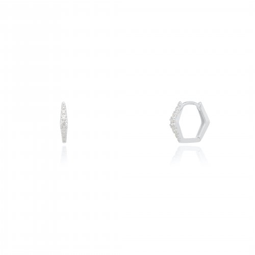 Sterling Silver Gradual CZ Hexagon Huggies Earrings (HUG-1134)