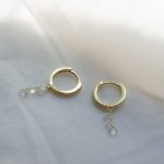 Sterling Silver Gold Vermeil CZ Huggies Dangle Drop Huggies Earrings (HUG-1133)