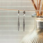 Sterling Silver CZ Spiked Drop Huggies Earrings (HUG-1136)