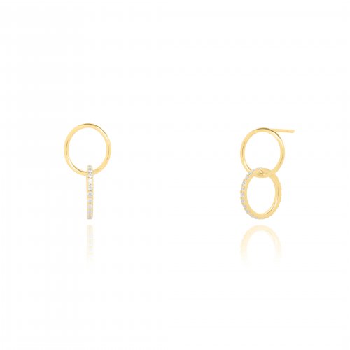 Sterling Silver Gold Vermeil CZ Double Rings Studs (ST-1657)