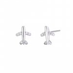 Sterling Silver CZ Airplane Stud Earrings (ST-1653)