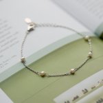 Sterling Silver Dainty Pearl Chain Bracelet (BR-1428)