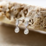 Sterling Silver Pear CZ Dangle Drop Stud Earrings (ST-1655)