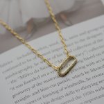 Sterling Silver Gold Vermeil CZ Paper Clip Necklace (N-1575)