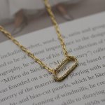 Sterling Silver Gold Vermeil CZ Paper Clip Necklace (N-1575)