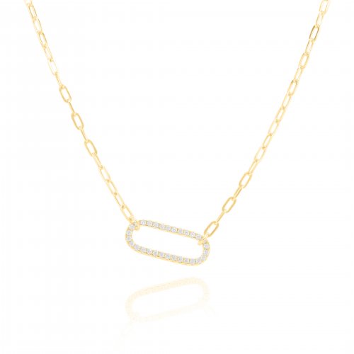 Sterling Silver Gold Vermeil CZ Paper Clip Necklace (N-1575)