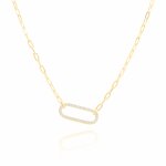 Sterling Silver Gold Vermeil CZ Paper Clip Necklace (N-1575)