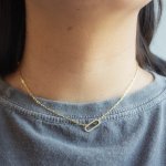 Sterling Silver Gold Vermeil CZ Paper Clip Necklace (N-1575)