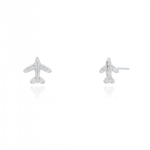 Sterling Silver CZ Airplane Stud Earrings (ST-1653)