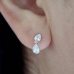 Sterling Silver Pear CZ Dangle Drop Stud Earrings (ST-1655)