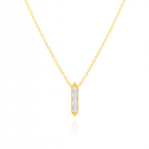 Sterling Silver Gold Vermeil Baguette CZ Necklace (N-1573)