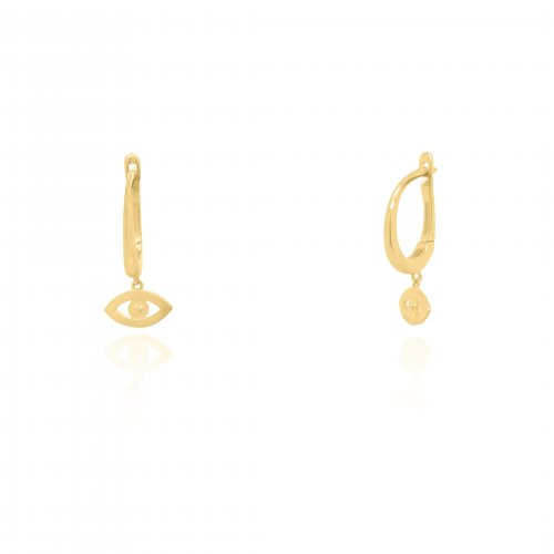 10K Yellow Gold Evil Eye Dangle Leverback Earrings (GE-10-1117)