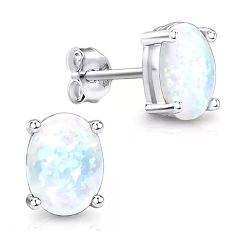 Silver Oval CZ Stud Birthstone Earrings (ST-1339-OCT)