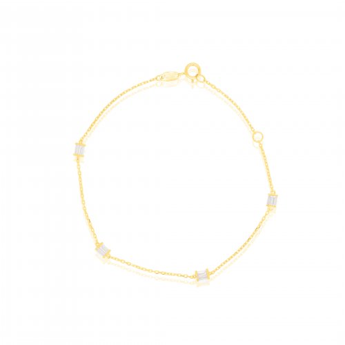 10K Yellow Gold Baguette CZ Station Bracelet (GB-10-1128)