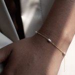 10K Yellow Gold Baguette CZ Station Bracelet (GB-10-1128)