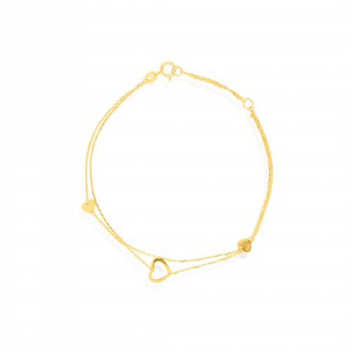 10K Yellow Gold Double Strands Hearts Bracelet (GB-10-1129)