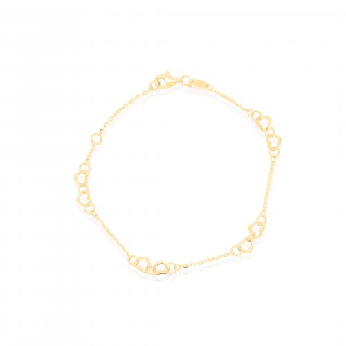 10K Yellow Gold Linked Hearts Bracelet (GB-10-1132)