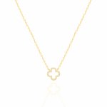 Sterling Silver Designer Inspired Vân Cleef Pave CZ Open Clover Necklace (N-1581)