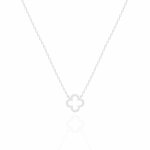 Sterling Silver Designer Inspired Vân Cleef Pave CZ Open Clover Necklace (N-1581)