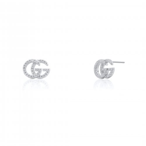 Sterling Silver Designer Inspired Guςςi Pave CZ Studs Earrings (ST-1663)