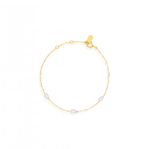 Sterling Silver Gold Vermeil Enamel and Freshwater Pearl Bracelet (BR-1430)