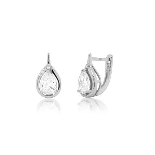 Sterling Silver Pear CZ Leverback Earrings (LB-1017)