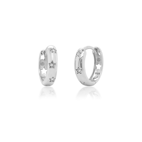 Sterling Silver CZ Star Setting Huggies Earrings (HUG-1141)