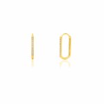 10K Yellow Gold CZ Paperclip Huggies Earrings (GHUG-10-1034)