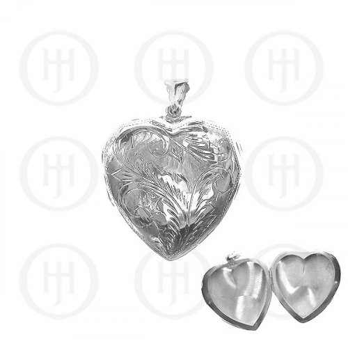 Silver Engraved Heart Locket Pendant 45mm x 41mm (LOC-HE-1034)