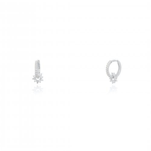 Sterling Silver CZ Sunburst Charm Huggies Earrings (HUG-1145)