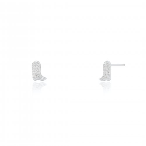 Sterling Silver Pave CZ Cowboy Boots Stud Earrings (ST-1667)